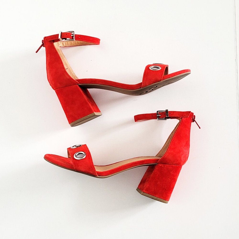 Seychelles x Cory Lynn Calter Red Suede Chunky Heel Sandals - Size 7 - Picture 7 of 9